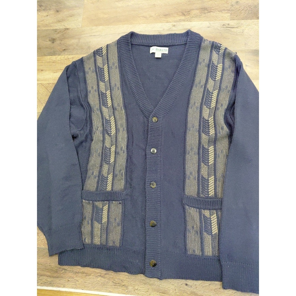 Vintage Y2k 90s Geometric Cardigan‎ Button Up Sweater Mens L Pockets